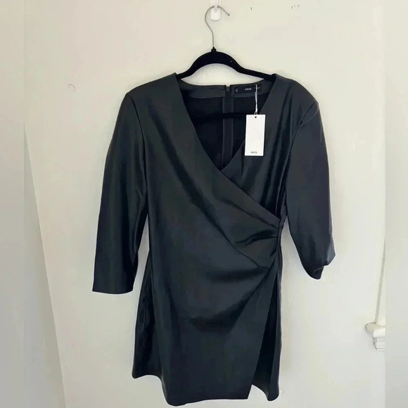 Mango Black Faux Leather Dress NWT - Picture 8 of 11